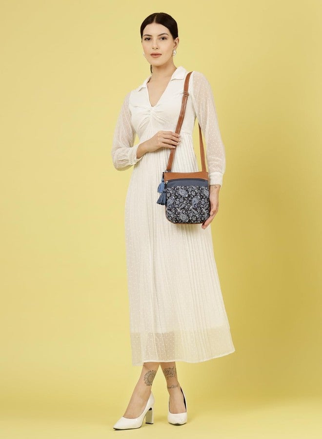 Anekaant Lush Navy & Tan Paisely Printed Polycotton Sling Bag - Image 2